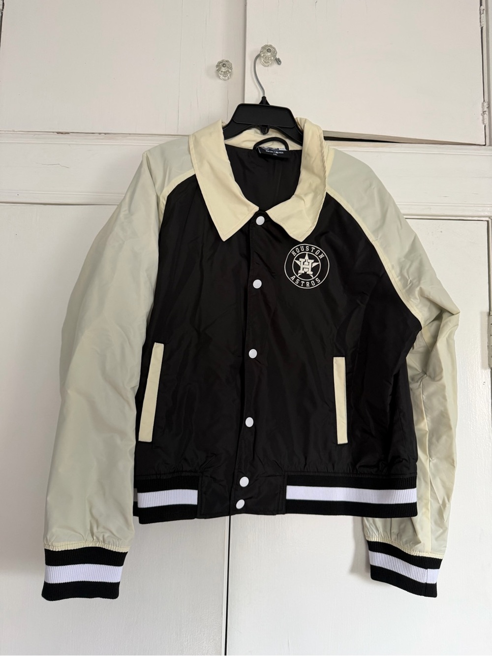 Astros New Era Black and Cream Varsity Jacket with Team Logo